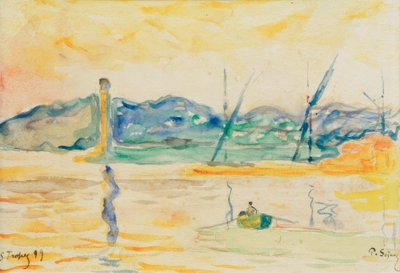 Haveningang van Saint-Tropez bij zonsondergang door Paul Signac