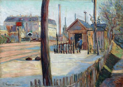Spoorwegkruising bij Bois Colombes (Frankrijk) - Schilderij van Paul Signac, olie op doek door Paul Signac