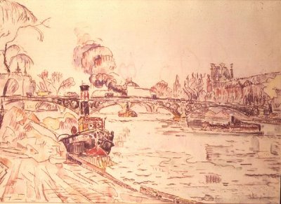 Parijs met het Louvre en Pont des Arts door Paul Signac