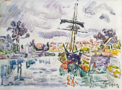 Zeilboot bij een Pier, 1920s door Paul Signac
