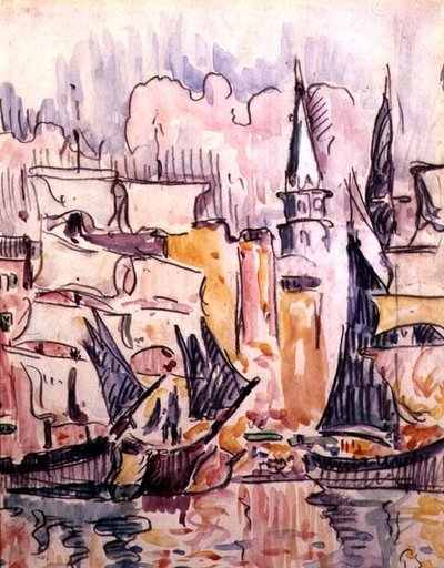 Zeilboten in een haven door Paul Signac