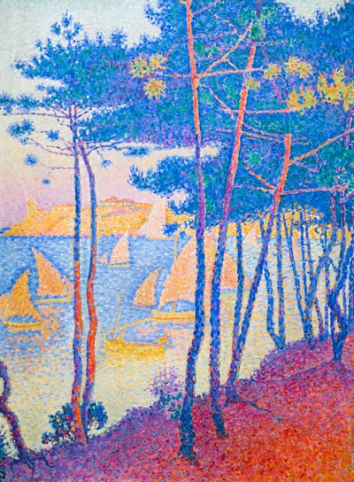 Zeilboten en pijnbomen door Paul Signac