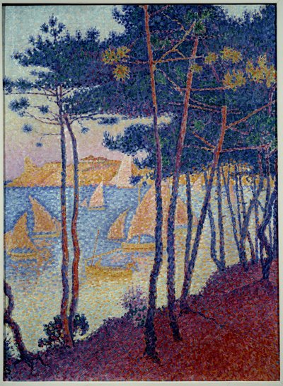 Zeilen en dennen door Paul Signac