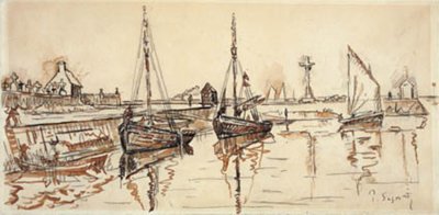 Zeilschepen in de haven van Barfleur door Paul Signac
