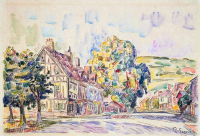 Straat met een vakwerkhuis in Normandië, ca. 1925 door Paul Signac