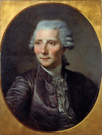 Portret van een man (voorheen geïdentificeerd als Pierre Augustin Caron de Beaumarchais (1732 - 1799). Schilderij door Paul Constant Soyer (1823-1903) (naar het schilderij van Jean Baptiste Greuze), olieverf op doek door Paul Soyer