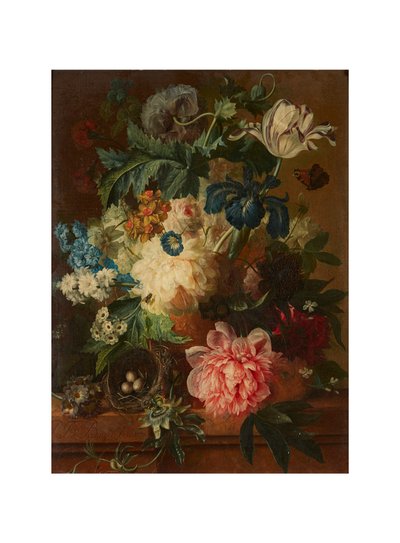 Stilleven van lentebloemen in een voetvaas door Paul Theodor van Brussel