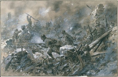 Eerste Wereldoorlog (1914-1918): Een tegenaanval in het dorp Vaux in 1916 aan het front van Verdun door Paul Thiriat