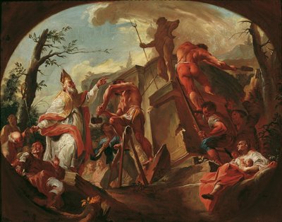 De heilige Cassianus van Imola stort het standbeeld van Pluto op Säben door Paul Troger