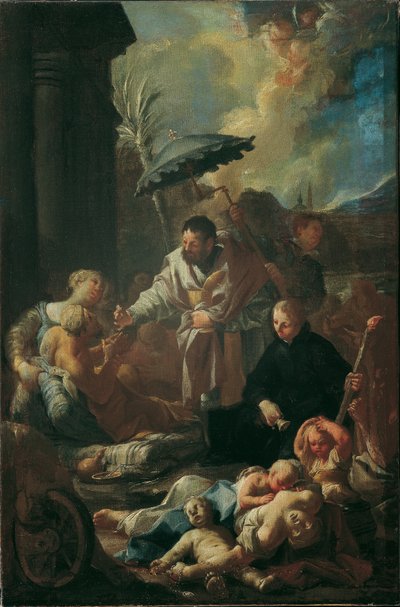 De heilige Franciscus Xaverius onder de pestlijders in Goa door Paul Troger
