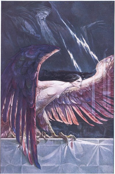 Ariel als een harpij, illustratie uit De Storm, 1908 door Paul Vincent Woodroffe