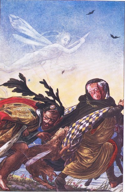 Woede! Woede! Daar, tiran, daar Hoor! Hoor!, illustratie uit De Storm, 1908 door Paul Vincent Woodroffe