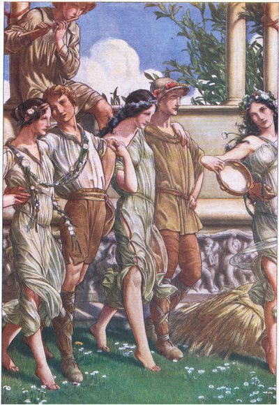 Juno, Ceres en het Masque van de nimfen en Maaier, illustratie uit De Storm, 1908 door Paul Vincent Woodroffe