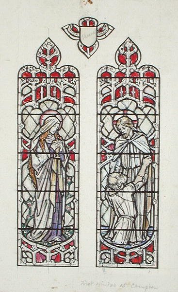 Raamontwerpen met St. Maria Magdalena en Christus met St. Peter voor Claverton Parish Church door Paul Vincent Woodroffe