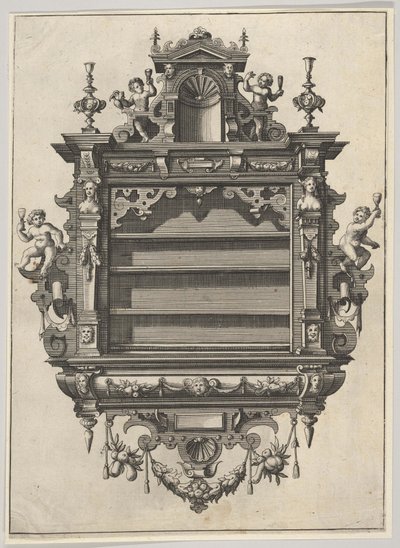 Wandgemonteerde plankeenheid uit Verscheyden Schrynwerck door Paul Vredeman de Vries
