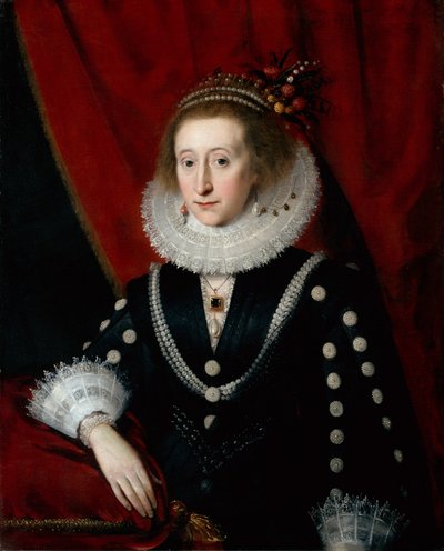 Portret van een Dame vermoedelijk Lucy Harington door Paul van (circle of) Somer
