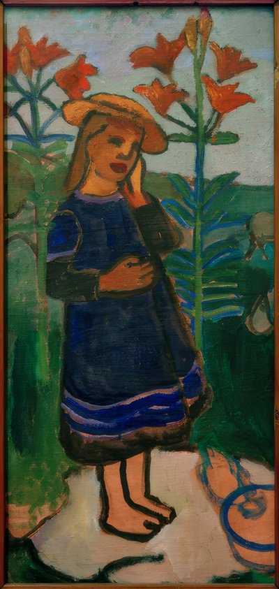 Elsbeth tussen vuurlelies door Paula Modersohn Becker