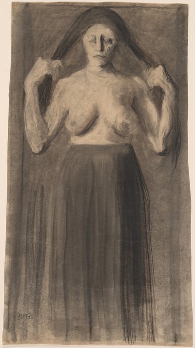 Halfnaakte Vrouw die Haar Haar Uit Elkaar Houdt door Paula Modersohn Becker