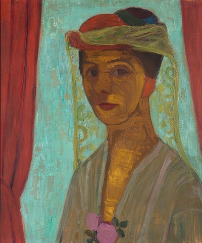 Zelfportret met hoed en sluier door Paula Modersohn Becker