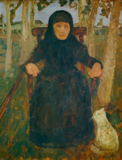 Zittende oude vrouw met kat door Paula Modersohn Becker