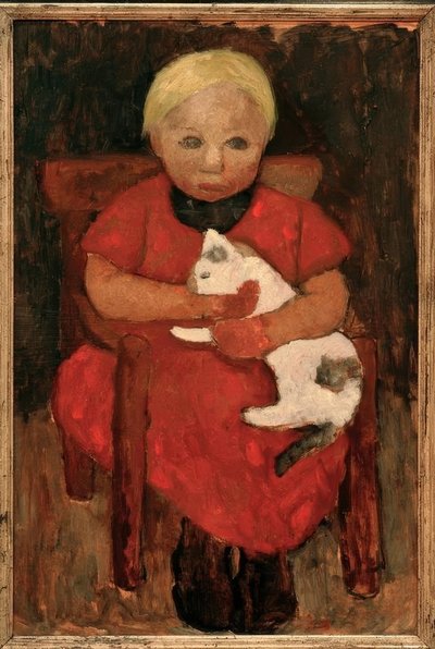Zittend boerenkind met kat door Paula Modersohn Becker