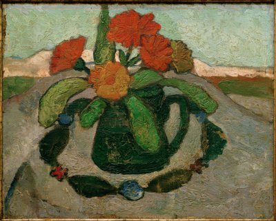 Stilleven met Goudsbloemen voor Landschap door Paula Modersohn Becker
