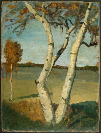 Twee-stammige berk voor landschap door Paula Modersohn Becker