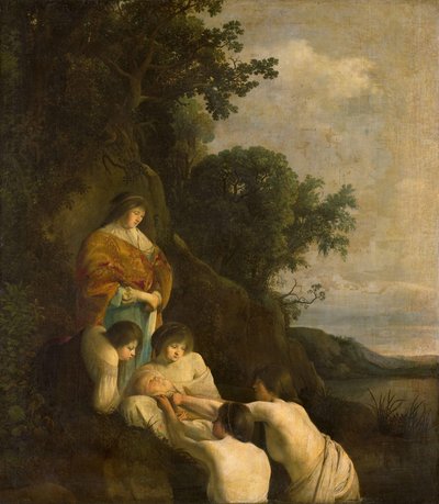 De dochter van de farao ontdekt Mozes in het biezen mandje door Paulus Bor