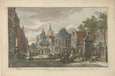 Gezicht op de Dagelijkse Groenmarkt te Den Haag door Paulus Constantijn la Fargue