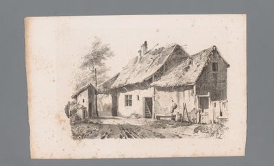 Gezicht op een straat met huizen (Beginselen van landschappen) door Paulus Lauters