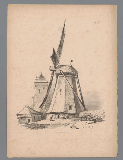 Gezicht op een windmolen door Paulus Lauters