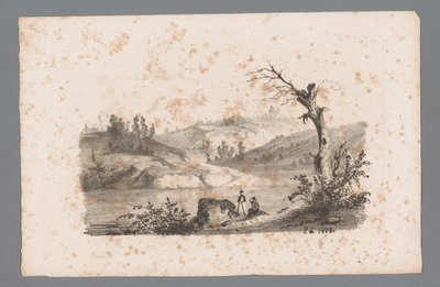 Heuvellandschap met rivier door Paulus Lauters