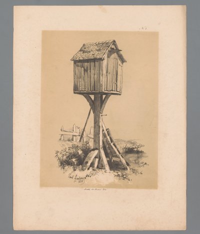 Landschap met duiventil door Paulus Lauters