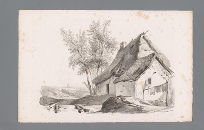 Landschap met landweg en huis door Paulus Lauters