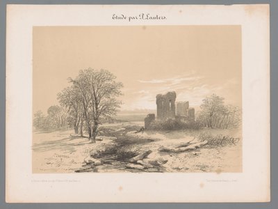 Landschap met ruïne door Paulus Lauters