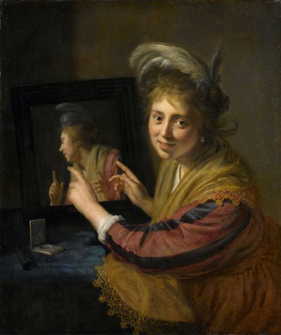 Meisje bij de spiegel door Paulus Moreelse
