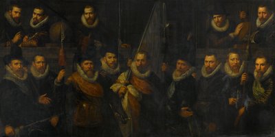 Officieren en andere burgerwachten van het IIIe district van Amsterdam, onder bevel van kapitein Jacob Gerritsz Hoyngh en luitenant Nanningh Florisz Cloeck door Paulus Moreelse