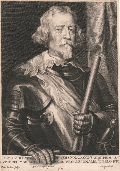 Dom Carolus de. Columna. a. Cons. Stat. Prim. a. Cubit Reg. Mat. Cath. Magister Campi..Gnalis. in Belg. Etc. door Paulus Pontius