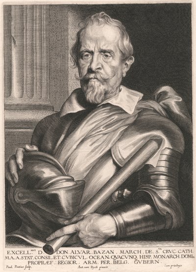 Excellmus. D. Don. Alvar. Bazan. March. de Sta. Cruc. Cath. Ma. a. Stat. Consilet. Cubicul. Ocean. Quacunq, Hisp. Monarch. Domi. Propræf. Regior. Arm. Per. Belg. Gubern. door Paulus Pontius