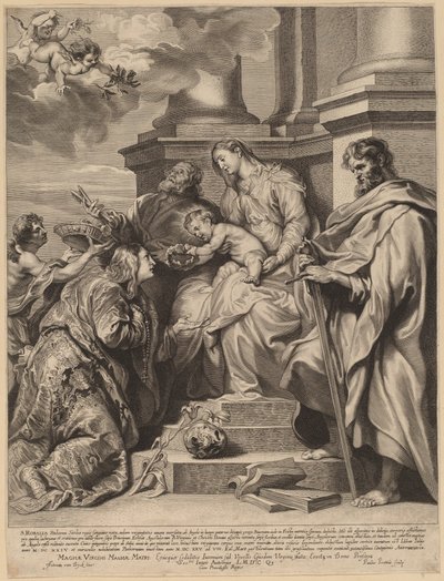 Sint Rosalia Gekroond door het Kind Jezus door Paulus Pontius, after Sir Anthony van Dyck