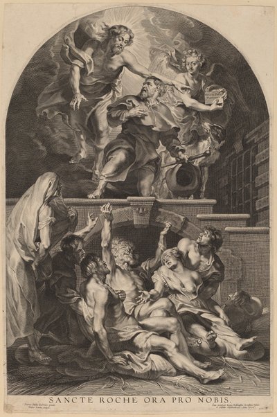 Jezus Christus Verschijnt aan Sint Rochus door Paulus Pontius, after Sir Peter Paul Rubens