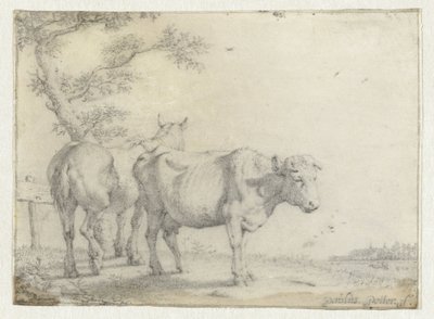 Paard en een koe bij een boom door Paulus Potter