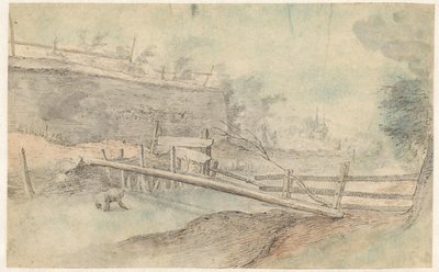 Een Boomstam als Bruggetje over een Rivier door Paulus Willemsz. van Vianen