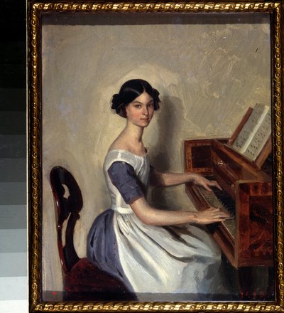 Portret van Nadezhda Zhdanovich aan het klavecimbel door Pavel Andreevich Fedotov