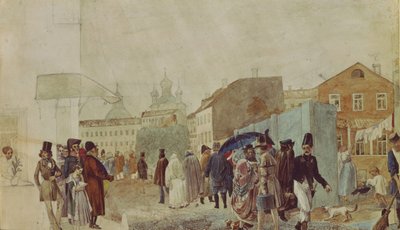Straatscène in Moskou tijdens de regen, 1837 door Pavel Andreevich Fedotov