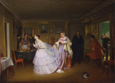 Het voorstel van de majoor (Inspectie van een bruid in het huis van een koopman) door Pavel Andreevich Fedotov