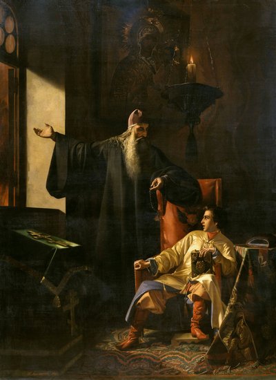 Ivan de Verschrikkelijke en de priester Silvester tijdens de brand van Moskou in 1547, 1856 door Pavel Fyodorovich Pleshanov
