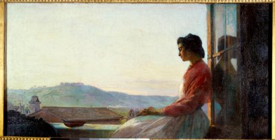 Jovanina zittend op de vensterbank door Pavel Petrovich Chistyakov