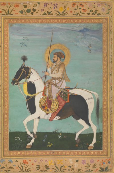 Shah Jahan te paard, Folio uit het Shah Jahan Album, verso: ca. 1630, recto: ca. 1530-50 door Payag