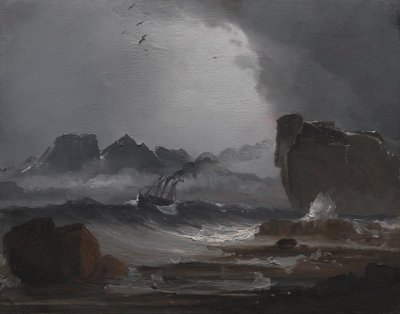 Woeste Zee met een Stoomboot nabij de Kust van Noorwegen door Peder Balke
